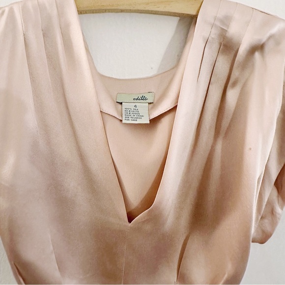Anthropologie Odille Silk Satin Short Sleeve Blouse Bow Tie Top Baby Blush Pink - Picture 3 of 6